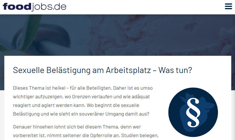Sexuelle Belästigung am Arbeitsplatz / foodjobs.de in der Lebensmittel­industrie - RAU INTERIM Manager