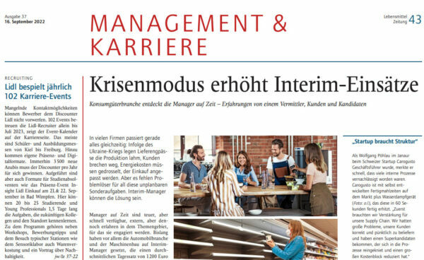 Krisenmodus erhöht Interim Einsätze in der Lebensmittelindustrie - RAU INTERIM Manager