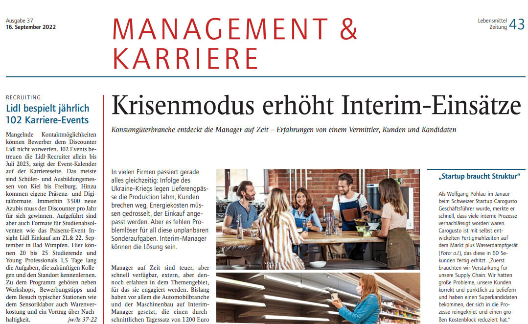 Krisenmodus erhöht Interim Einsätze Lebensmittel Interim Manager