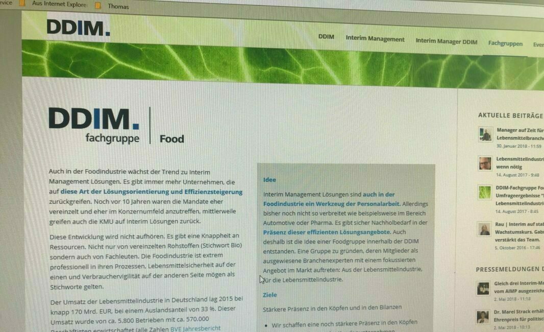 Die Fachgruppe Food beim DDIM Lebensmittel Interim Manager