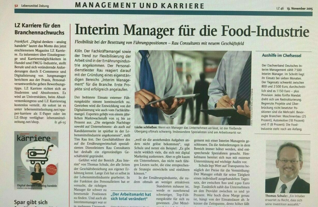 Interim Manager für die Food-Industrie – LZ 13.11.2015 Lebensmittel Interim Manager