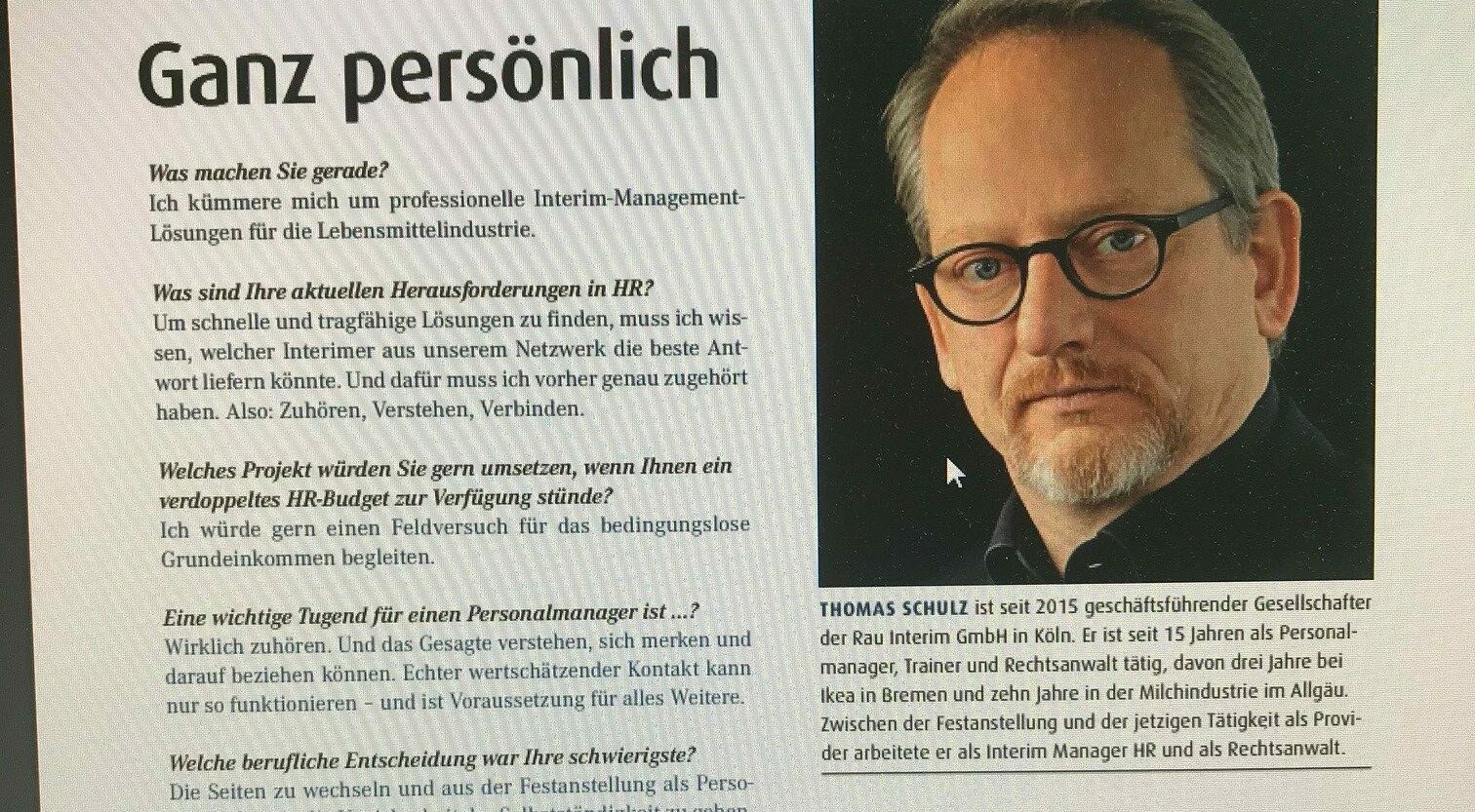 Personalmagazin – Thomas Schulz – persönlich Lebensmittel Interim Manager