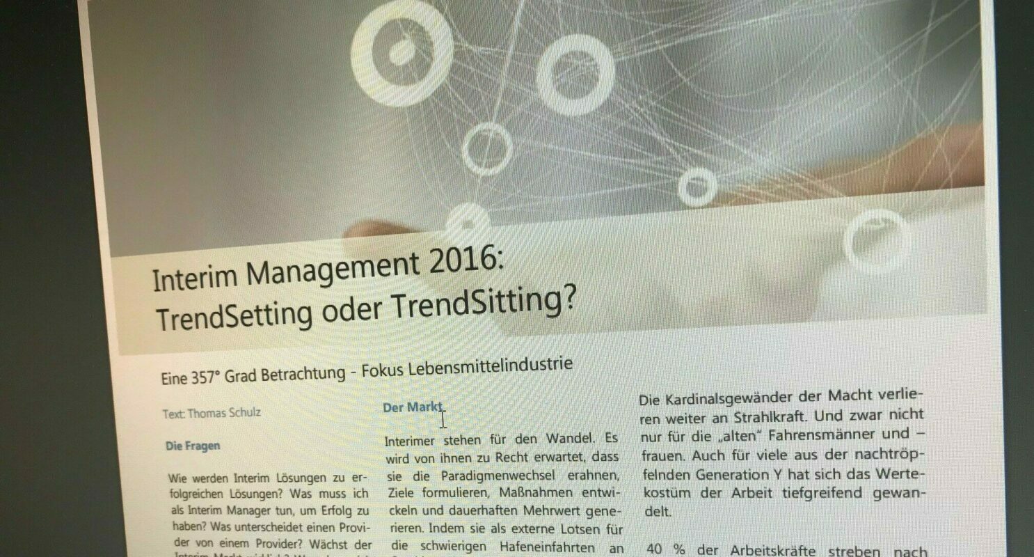 Interim Management 2016: Trendsetteing oder Trendsitting? in der Lebensmittelindustrie - RAU | INTERIM Management